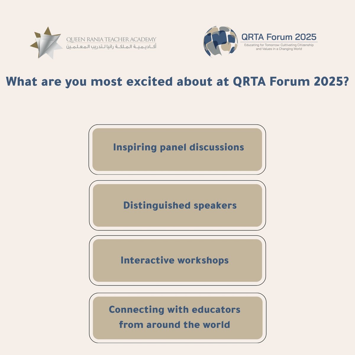 شاركنا إجابتك وسجّل الآن مجانًا في منتدى أكاديمية الملكة رانيا لتدريب المعلمين عبر الرابط التالي 
zurl.co/S7W0F 

Share your answer and register now for free for the Queen Rania Teacher Academy Forum through the link below 
zurl.co/S7W0F 
 #منتدى_الأكاديمية