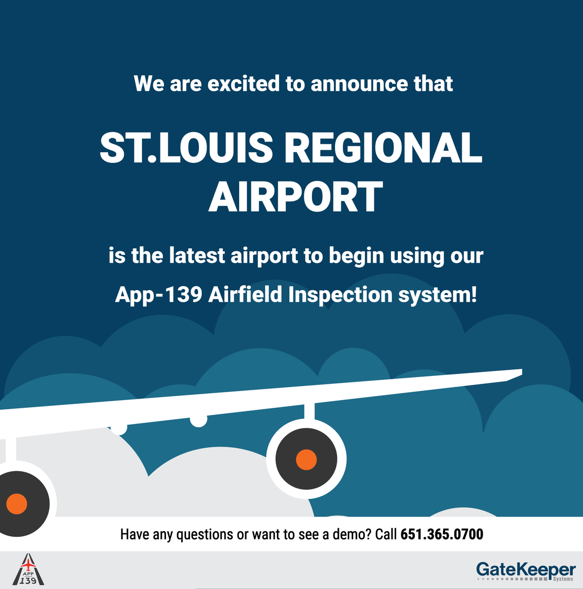 We are excited to announce that St. Louis Regional Airport is the latest airport to begin using our App-139 Airfield Inspection System. Contact us today to learn how App-139 can streamline your Part-139 FAA Inspections. #GatekeeperSystems #App139