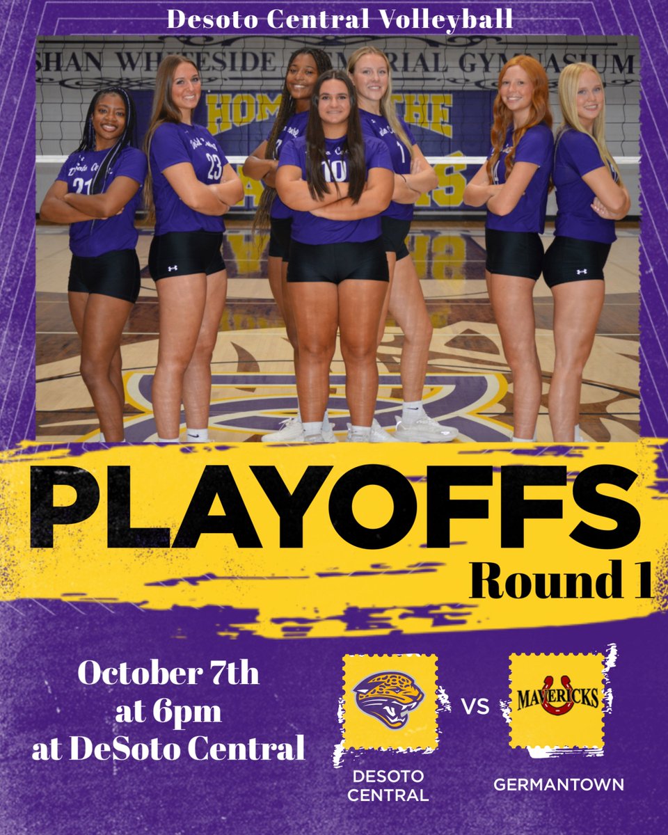 🏐 GAMEDAY 
ℹ️ Round 1 MHSAA 7A Playoffs
🆚 Germantown Mavericks 
📍 Central Parkway
🕕 6:00
🎉 1st 50 STUDENTS GET FREE 🍕 ‼️
🔗 linktr.ee/desotocentrala…
🎟️ gofan.co/event/4834837
📺 fan.hudl.com/dchs_jags