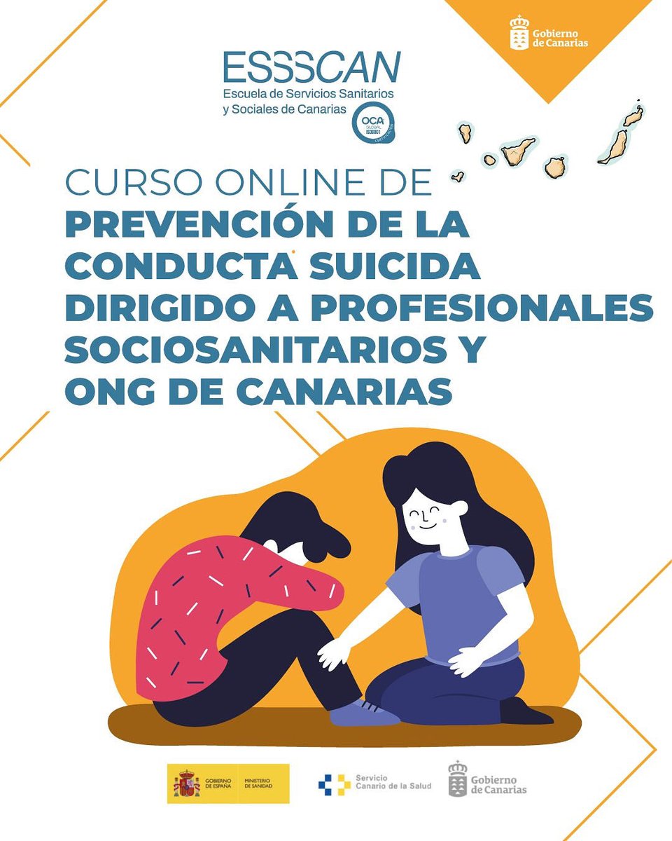 🧠 PREVENCIÓN DE LA CONDUCTA SUICIDA EN CANARIAS
👥 Formación dirigida a profesionales sociosanitarios y ONG
📆 Del 27 de octubre al 21 de diciembre de 2025
🎓 200 plazas disponibles

essscan.es