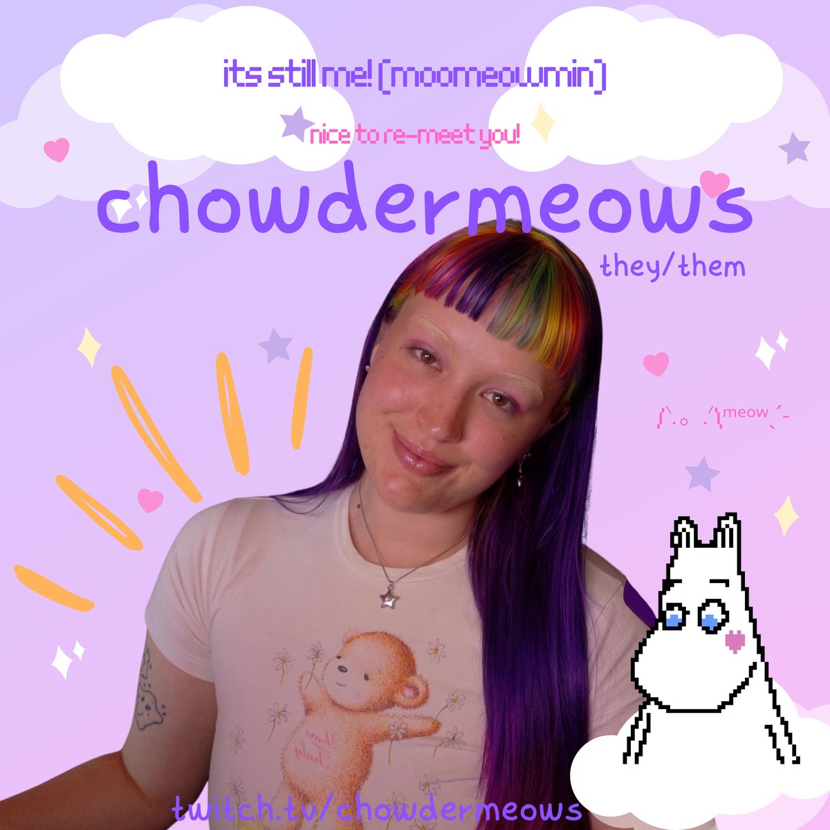 chowdermeows's tweet image. hi! its nice to re-meet you! ✩ im a nintendo variety streamer on #twitch &amp;amp; happy to reintroduce myself as  chowdermeows /ᐠ. ｡.ᐟ\ᵐᵉᵒʷˎˊ˗