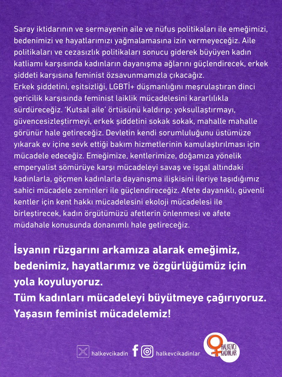 📢 İsyanın rüzgarını arkamıza alarak hayatlarımız, emeğimiz ve özgürlüğümüz için yola koyuluyoruz!

Yaşasın feminist mücadelemiz! 💜

Çalıştayımızın sonuç metni yayımlandı. Metnin tamamı için linke tıklayın ⬇️

halkevleri.org.tr/2025/10/07/hal…