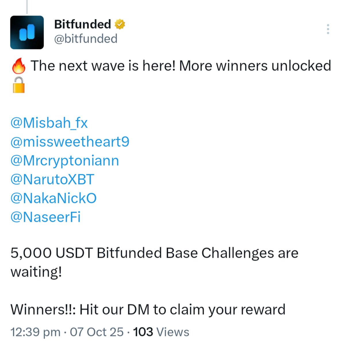 NaseerFi's tweet image. Hi Bitfunded,
Thanks a lot for picking me as one of the winners! I’m really grateful and excited.
Please let me know how to claim the 5,000 USDT reward.
#Cryptoexchange 💱
#Tradingplatform 📊
#Digitalassets 💰
#Spotandfuturestrading ⚡
#Globalcryptocurrencymarket 🌍