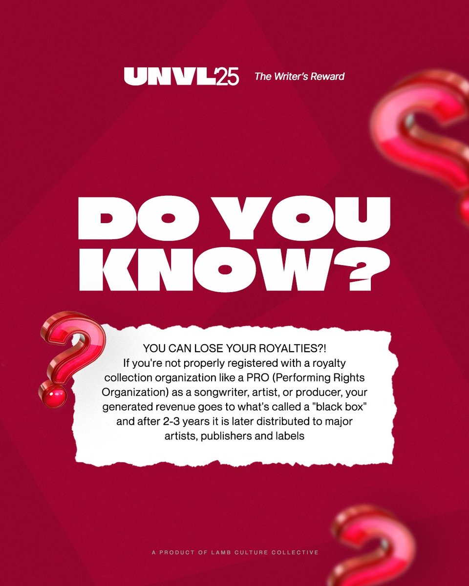 DO YOU KNOW YOU CAN LOOSE YOUR ROYALTIES?!

#unvl25 #unvlafrica #kaduna #lambculture #lambculturecollective #publishingworkshop #songwritingcamp #thewritersreward #afrogospel #talentdevelopment #christianandgospel #doyouknow