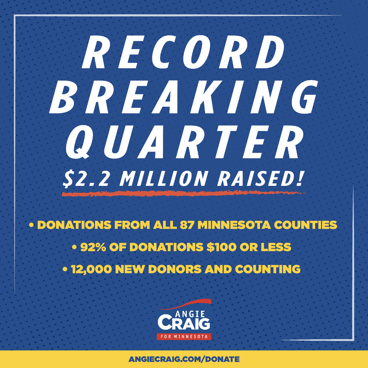 AngieCraigMN's tweet image. I’m honored to have the support of so many Minnesotans who are joining our movement. We’re showing up everywhere statewide, listening to folks and building a campaign that’s ready to keep Minnesota’s Senate seat blue next November.