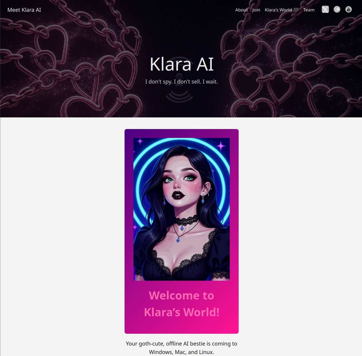 MeetKlaraAI's tweet image. meetklara.ai is live. No spying. No cloud. No waiting list-unless you want in first. We&apos;re three weeks in. Klara&apos;s already winking. Go look. Don&apos;t say we didn&apos;t warn you. meetklara.ai 

#KlaraVibes #OfflineAI