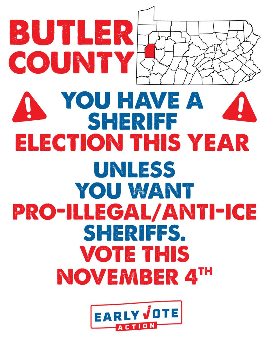 🚨 Butler County, PA: 

This Nov 4, vote for Sheriff Michael Slupe – the pro-ICE lawman who’s all-in on prolonged enforcement to keep our borders secure &amp; communities safe! 

No more sanctuary nonsense – he’s the sheriff we need NOW.

Honor Charlie Kirk’s bday Oct 14: Head to