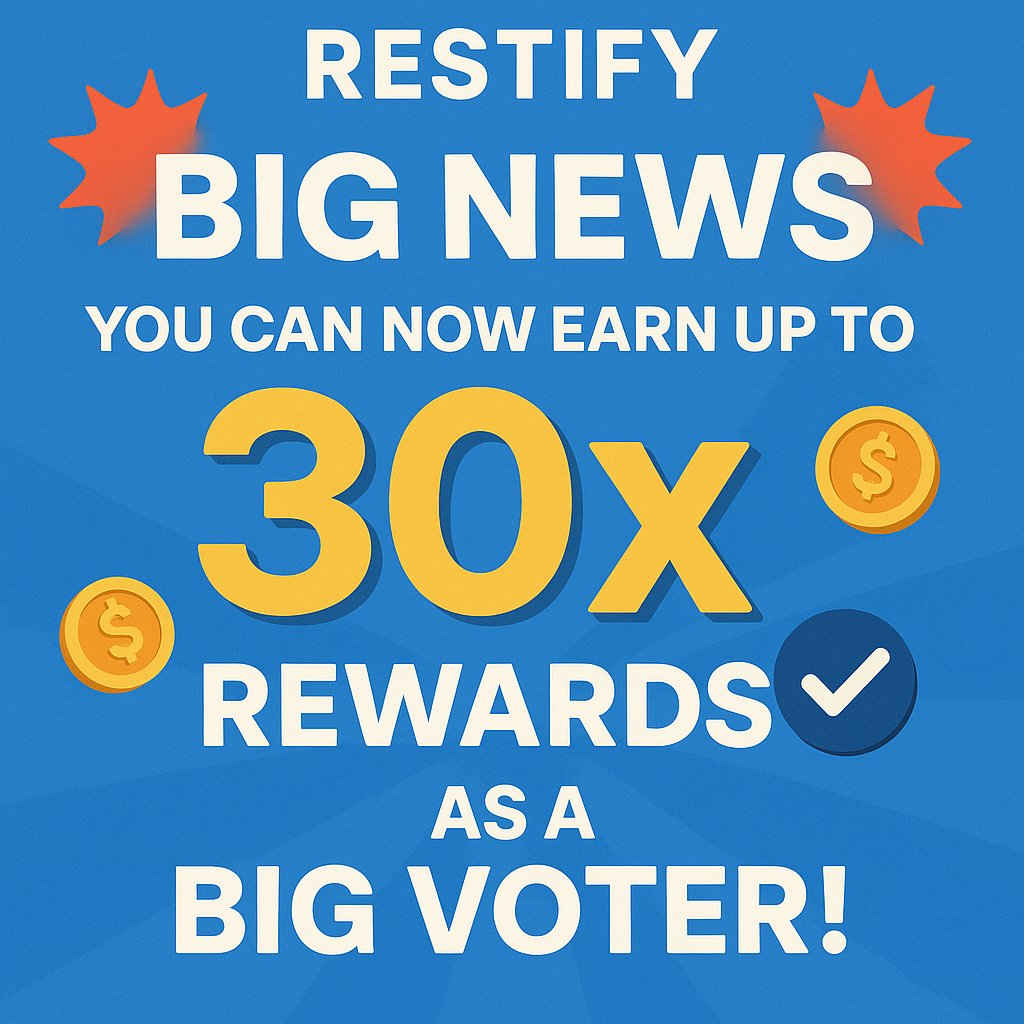 Restify_App's tweet image. 💥 Big news — you can now earn up to 30x rewards as a Big Voter! 💥

We’ve just rolled out a system that rewards users who actively vote and hold more $B3TR / $VOT3.

It’s great for everyone because:
✅ Holding strengthens the DAO — less liquidation, stronger price stability
✅…