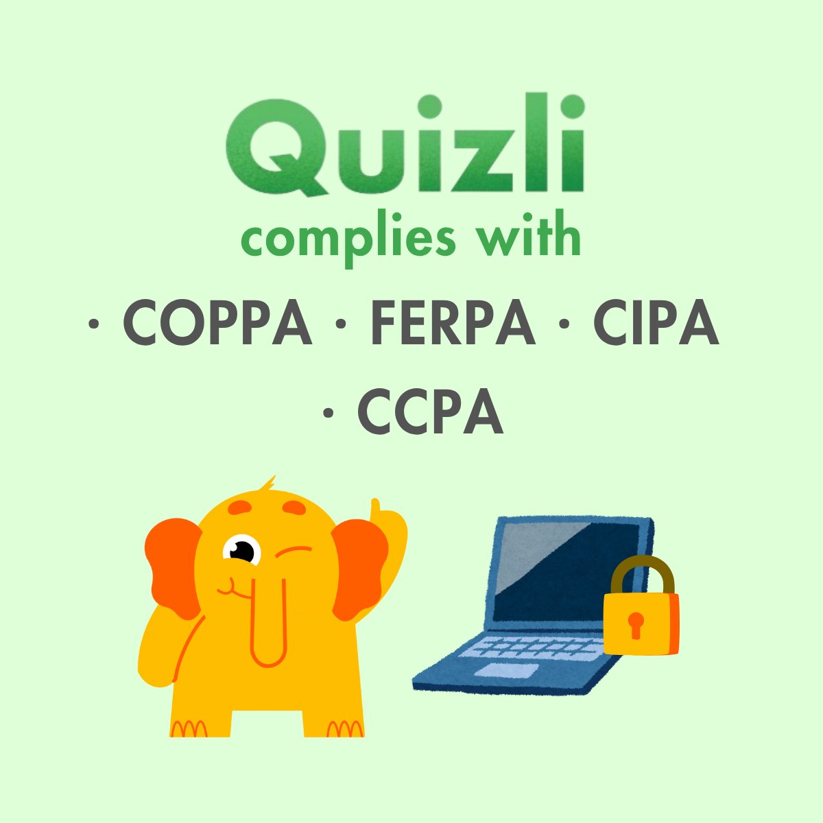 Appli_IO's tweet image. Staying compliant to protect the privacy of kids, teachers, and schools is vital for us. That&apos;s why Quizli, on top of giving teachers a smooth test-building experience and equipping them with data that matters, complies with the following requirements ✨🔐 #edtech #edutwitter