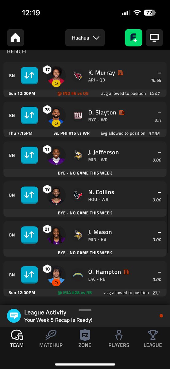 Gvenri's tweet photo. @PPRFantasyTips What do you recommend me to do, im 0-5 in my league, been so unlucky in matchups + injuries. https://t.co/OacMTiZN8u