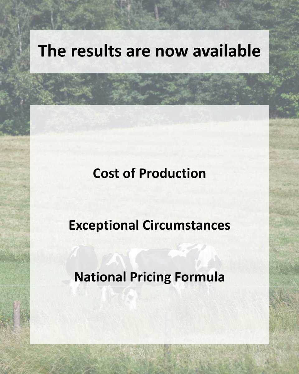The 2024 results of the Cost of Production, the National Pricing Formula and the Exceptional Circumstances are now available.

Stakeholders have until October 14, 2025, at 11 a.m. to invoke the exceptional circumstances mechanism.

More information: rb.gy/tbuku8