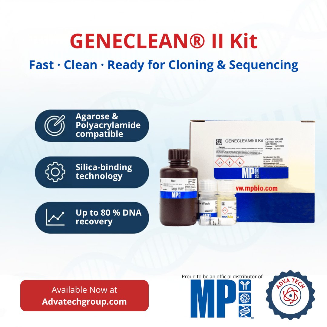 AdvaTechGroup's tweet image. Fast DNA purification from agarose &amp;amp; polyacrylamide gels.

The GENECLEAN® II Kit from MP Biomedicals offers up to 80% DNA recovery, ready for cloning &amp;amp; sequencing. 

Get it from 𝐀𝐝𝐯𝐚 𝐓𝐞𝐜𝐡 𝐆𝐫𝐨𝐮𝐩 : advatechgroup.com

#AdvaTechGroup #MPBiomedicals