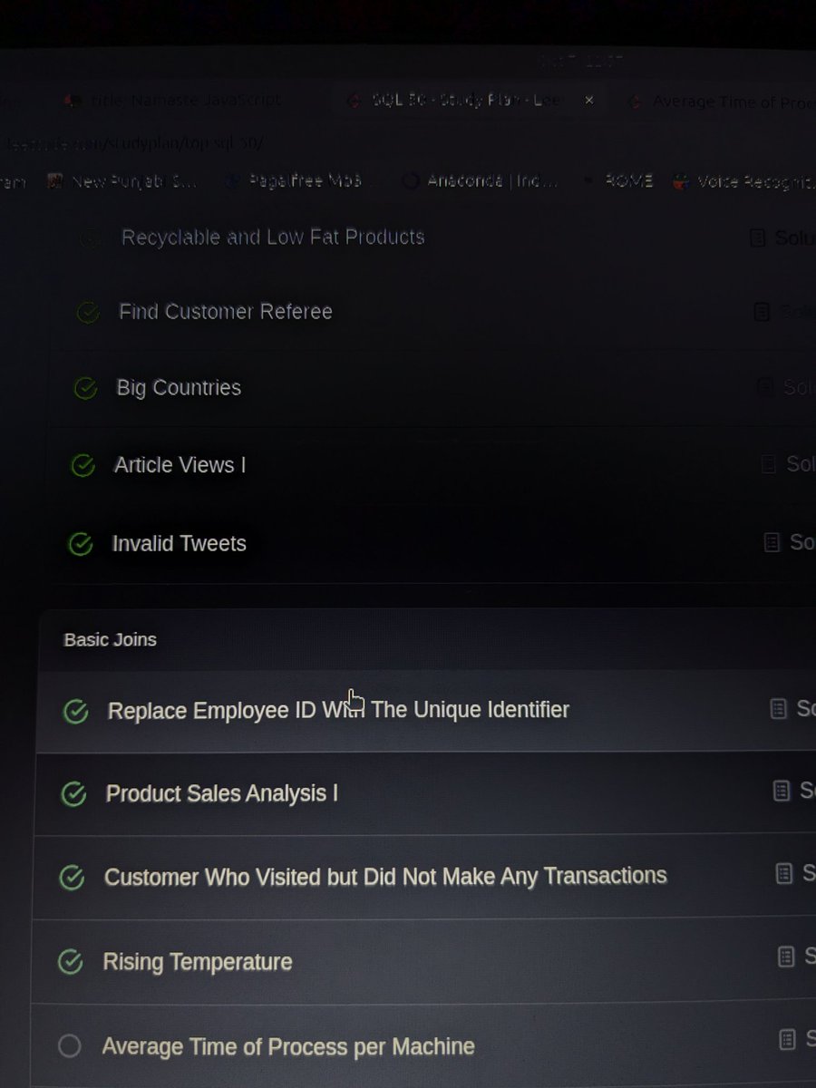 codeslayerTanj's tweet image. - Woke up late 
- Jim 💉 
- SQL 50 @LeetCode 
- Got an OA scheduled tomorrow 

Started to be consistent back again!
#tanjiro