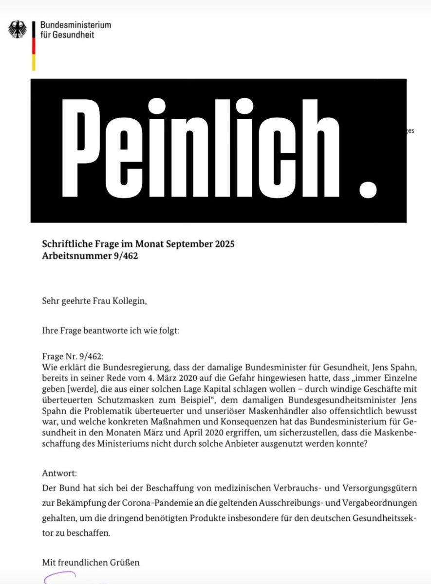 Das Bundesgesundheitsministerium verspottet mit solchen arroganten Nicht-Antworten die Rechte des Parlaments. Warken, Spahn und Co. haben sich einen Untersuchungsausschuss redlich verdient.