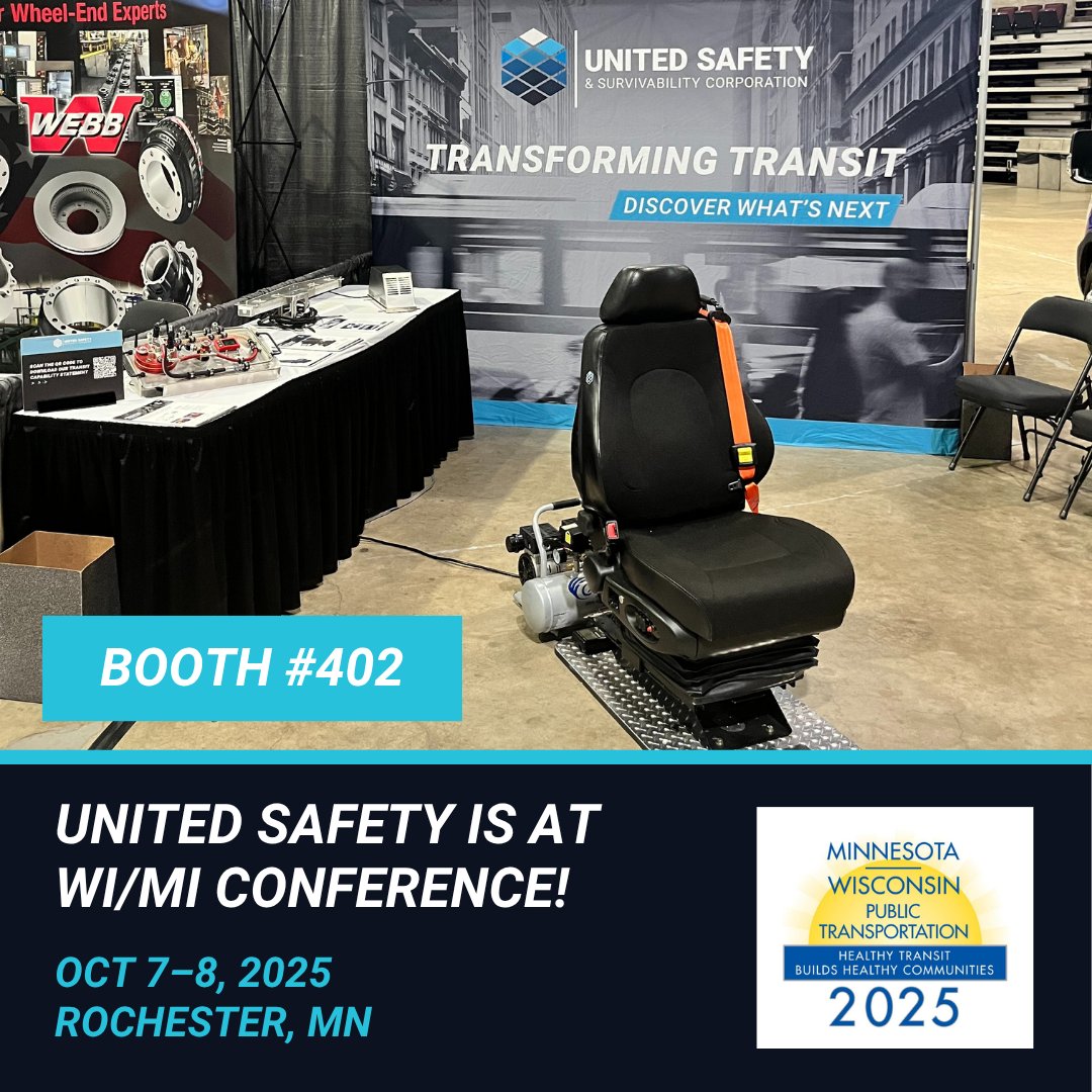 UnitedSafetySur's tweet image. Headed to Rochester, MN? See us at the Minnesota/Wisconsin Public Transit Conference! We&apos;re showcasing our operator seating, fire suppression products, and more at booth #402.

#WIPTA #MPTA #PublicTransit #UnitedSafety