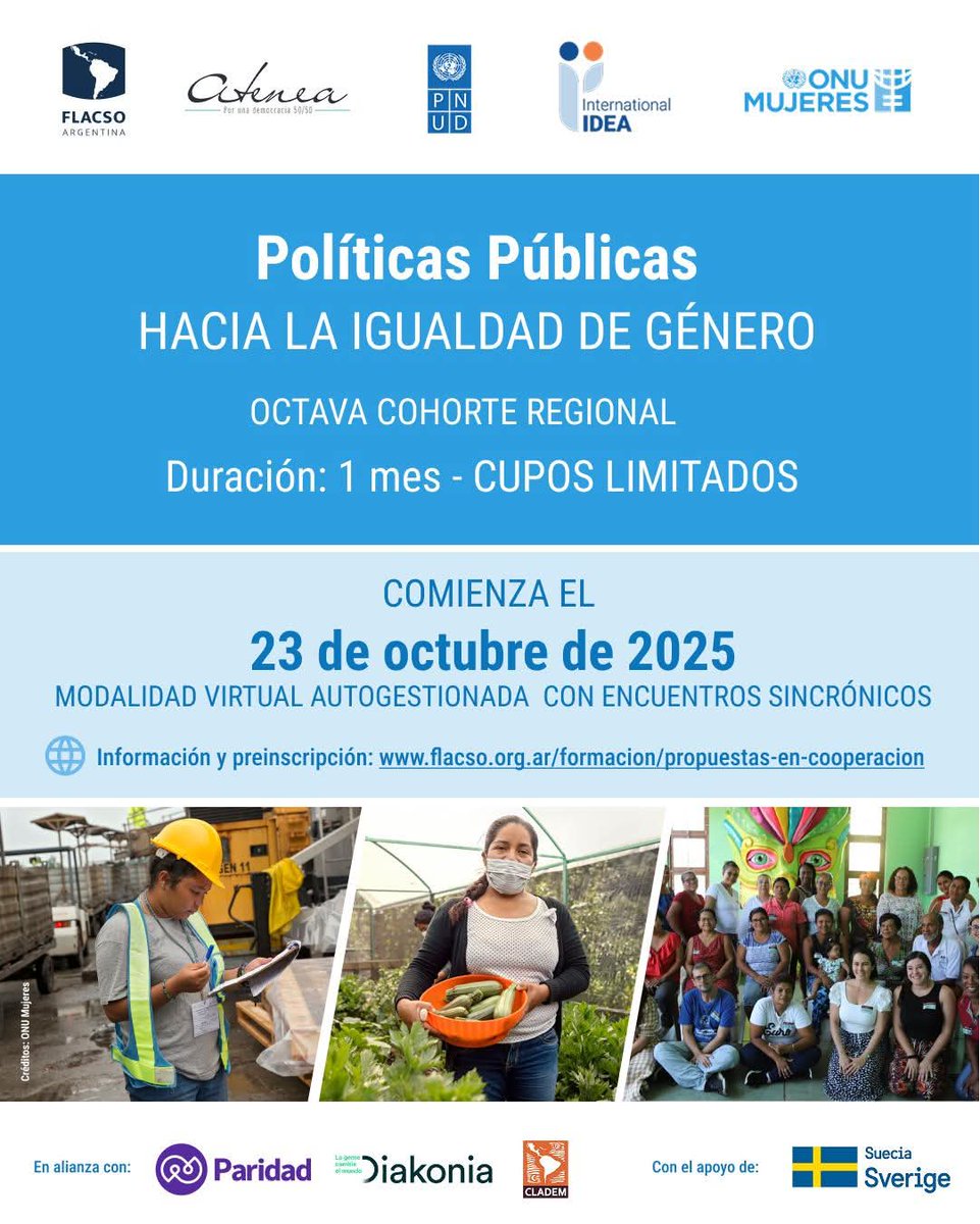 CLADEM's tweet image. 🚨 ¡Preinscripciones abiertas!
📚 Curso virtual de Políticas Públicas con Enfoque de Género
👩‍💼 Dirigido a mujeres que desempeñan funciones en el Estado 
🗓️ Inicio: 23 de octubre
🔗 Postúlate aquí: unwo.men/XQ9w50X5llv

#ATENEAEsParidad #IgualdadDeGénero  #PolíticasPúblicas