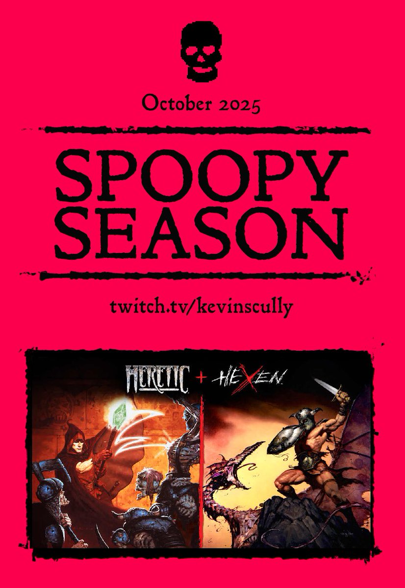 kevinscully's tweet image. SPOOPY SEASON

HERETIC/HEXEN

UNLEASHING THE INNER BOOMER - Retro medieval fantasy horror with the recent Heretic/Hexen rereleases.

TUESDAY 20:00 BST

twitch.tv/kevinscully