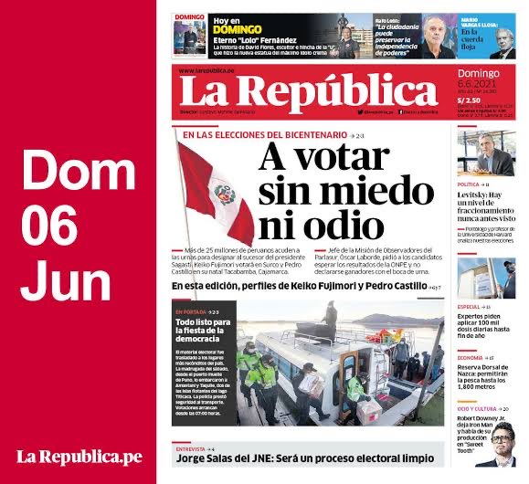 El domingo 6 de junio, la República invitaba a votar sin miedo ni odio por la dupla Castillo/Boluarte en segunda vuelta. Hoy le echa la culpa a la derecha por su propio Frankenstein.