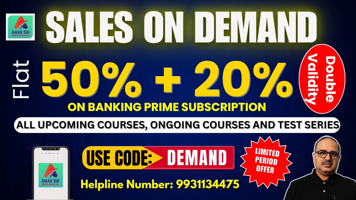 🔥 Amar Sir Ultimate Courses for Bank / SSC / Railway Exams 🔥
तैयार हो जाओ अपनी Dream Government Job के लिये!  💪🏻
Get Banking Prime Subscription – Access to All Live + Recorded Courses, Test Series &amp; upcoming batches! 🚀
Use Coupon Code “DEMAND” aur pao 50% + 20% Extra Off!
👉🏻