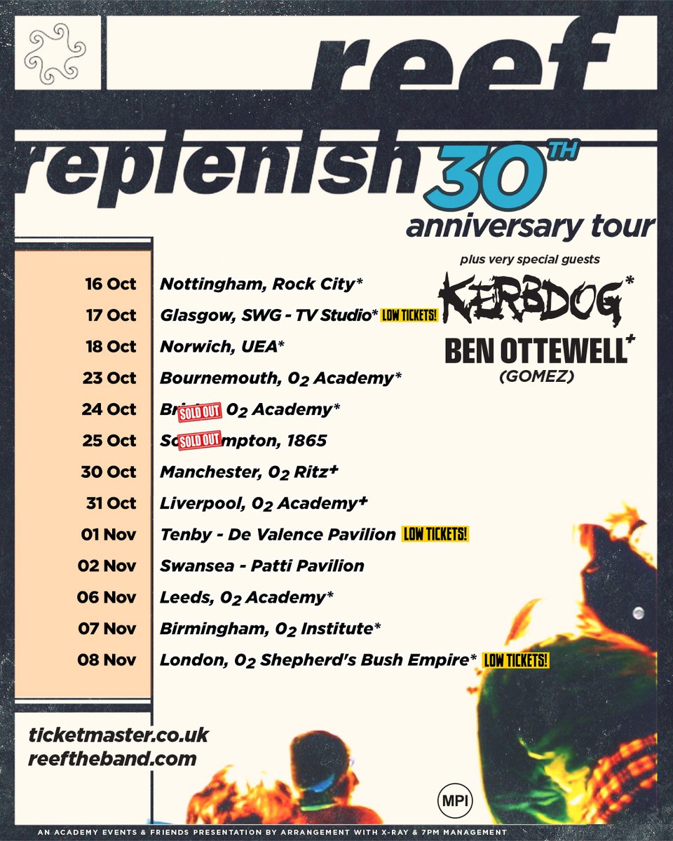 Our Bristol show at the <a href="/O2AcademyBris/">O2 Academy Bristol</a> on Oct 24th with special guests <a href="/kerbdogofficial/">Kerbdog</a> is now SOLD OUT . Grab the last tickets for the remaining shows quickly from
reeftheband.com/#live