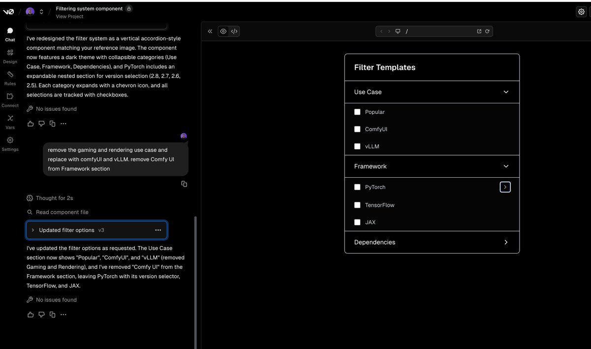 generating quick component designs with v0 is so satisfying