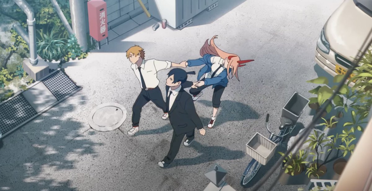 Aki and Denji dragging power to work