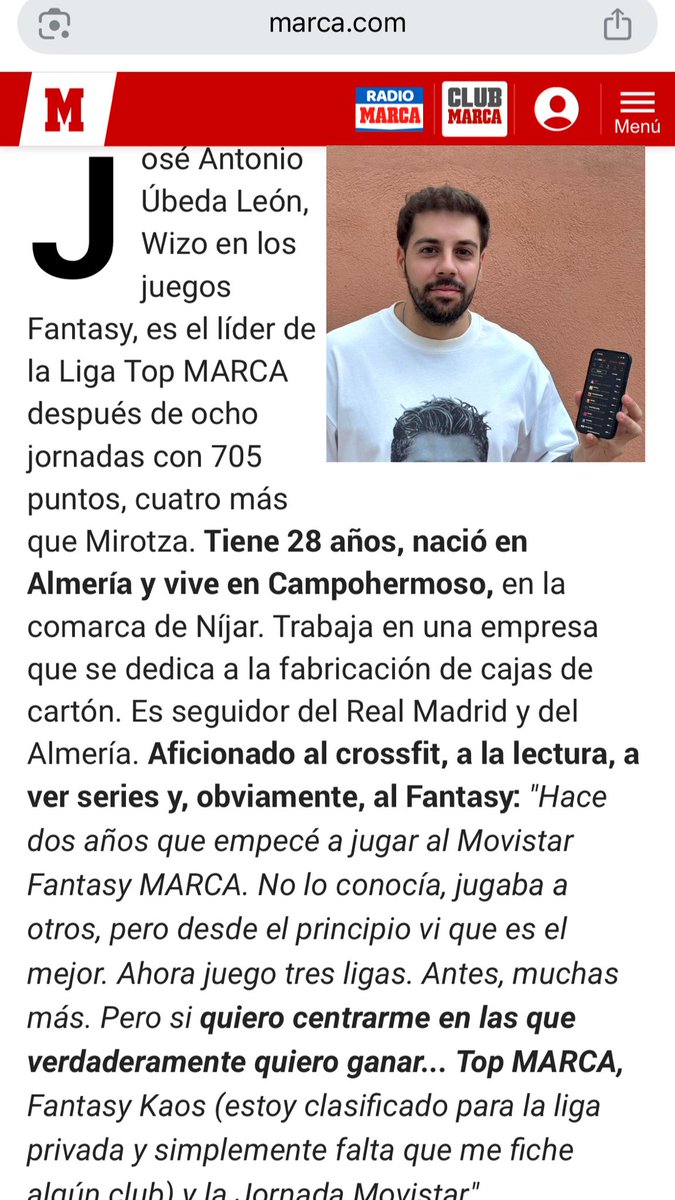 Wizo14_'s tweet photo. Aquí tenéis varios enlaces de mi entrevista para @FantasyMarca en la cuál me podéis conocer un poco y en la que hablo del Fantasy⚽️🙌🏼

🚨Noticia Web: https://t.co/bSFTjQ3OUt

🎥Youtube: https://t.co/7CjsPq9YgG

📰Periódico: ¡Sale el jueves!

Si podéis compartir lo agradecería❤️ https://t.co/hbUQQXXR50