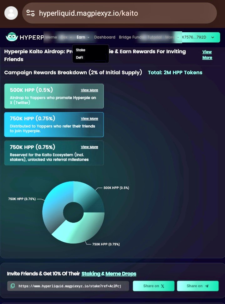 Vhee_w3's tweet image. Stay Positioned For @Hyperpiexyz_io Rewards  

 ⇨ Stake your $HYPE tokens to earn $mHYPE, which will appreciate over time and with that you can earn even more rewards and more token opportunities. You can use this access link👇 hyperliquid.magpiexyz.io/stake?ref=Ac2P…

 ⇨Buy and sell meme…
