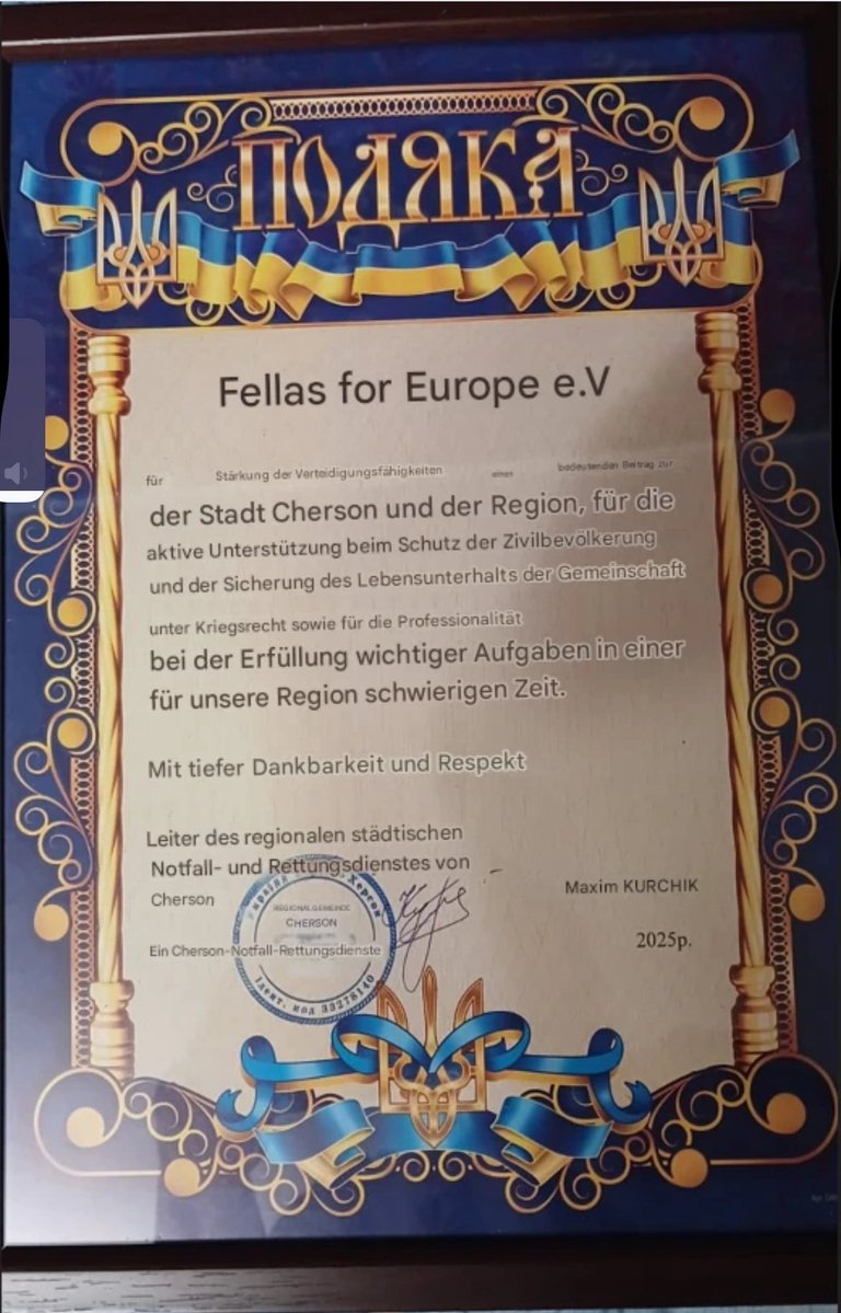 Der Dank geht an Euch alle. 
Die jüngste Ladung Fischernetze ist in Cherson angekommen. 
(rechts: automatische Übersetzung)