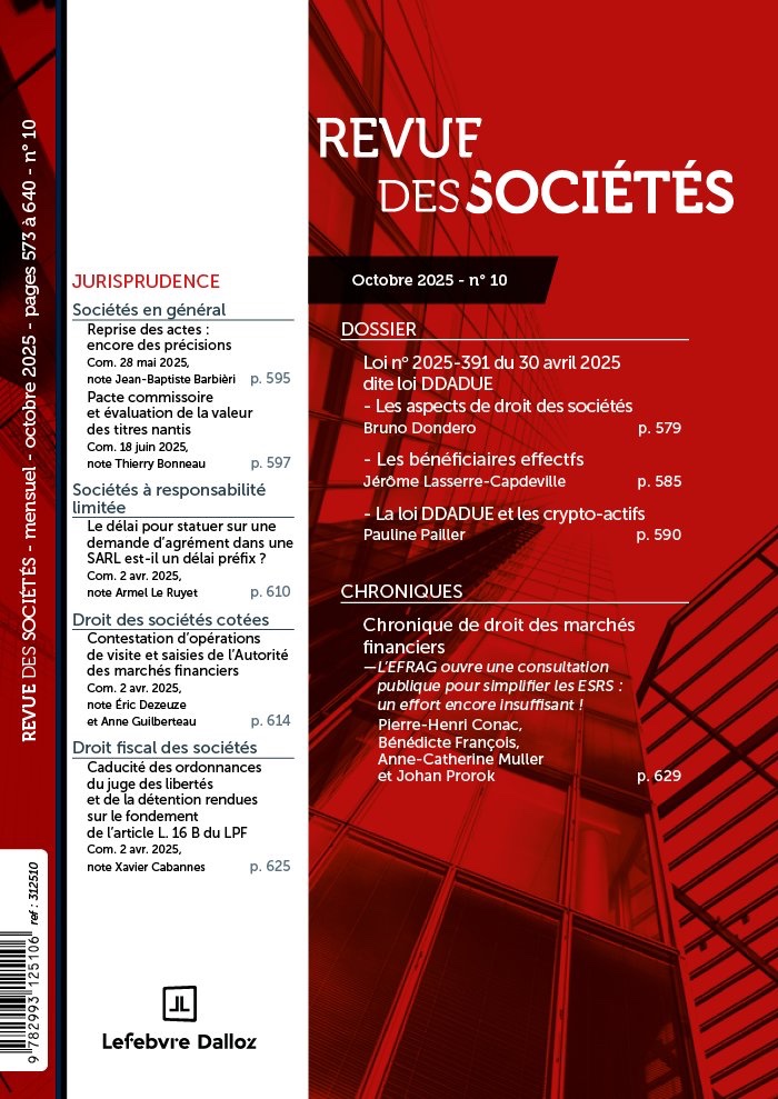 Merci à la Revue des sociétés <a href="/Dalloz/">Editions Dalloz</a> de m’accueillir une nouvelle fois dans ses pages…
