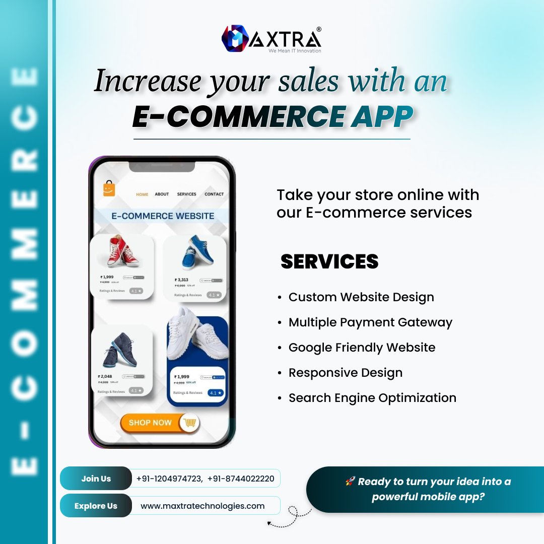 Maxtratech's tweet image. 💼 Turn Browsers into Buyers with a Smart E-Commerce App!
At Maxtra Technologies, we build high-performing apps that:
🛒 Attract customers
⚡ Boost conversions
💳 Enable global payments
🌐 maxtratechnologies.com
#EcommerceApp #AppDevelopment #MaxtraTechnologies