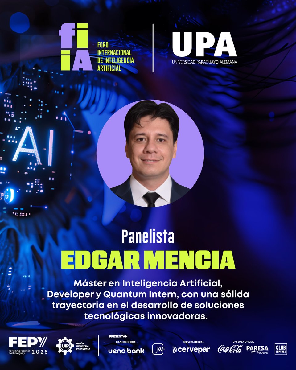 FEPY_paraguay's tweet image. 🤖En el Bloque 2 del Foro Internacional de Inteligencia Artificial de la #FEPY2025, la Universidad Paraguayo Alemana abrirá un espacio de debate para analizar el impacto del uso de la IA en Paraguay
👉Acceso gratuito en link aquí accesosparaguay.com/fepy/