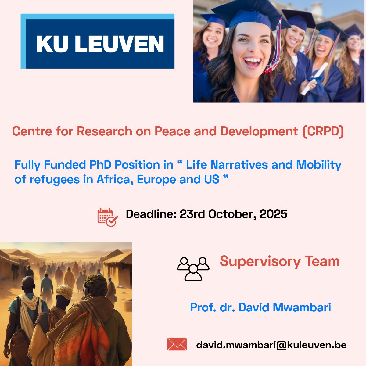 PhdScanner's tweet image. 📢📢 Fully Funded #phdpositionalert. Please ♻share widely.

✅ Passionate about #Anthropology #PoliticalSciences #peacebuilding 🌍🤝🕊️🌐💬

✅ Rare @ERC_Research  fully funded #PhDpositionwithin the Centre for Research on Peace and Development (CRPD), Faculty of Social Sciences,…