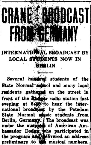 PotsdamMuseumNY's tweet image. #ThisDayinLocalHistory
Reported on this day in 1936 was the previous evening’s first ever #broadcast by #Potsdam residents from another #country, namely Berlin, Germany.
Organized and introduced by the American Ambassador to Germany, William Dodd, a live performance by…