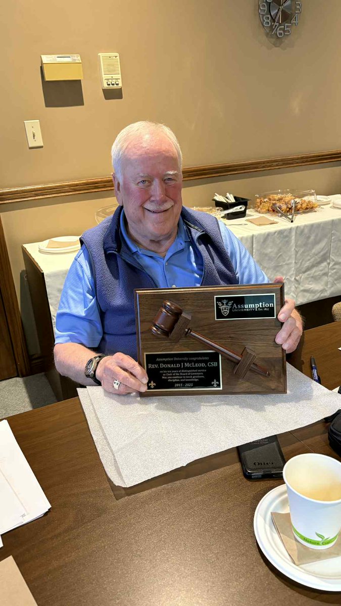 assumption_u's tweet image. Assumption University congratulates Fr. Donald McLeod, CSB on completing his term as Chair of the Board of Governors at Assumption University. Fr. McLeod has served on the Board since 2015 and will continue as Immediate Past Chair. We thank Fr. McLeod for his years of service.