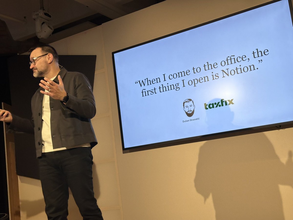 Ducha's tweet image. Notion’s GM EMEA quoted me in the keynote. Not my wisest notion on Notion, but I’ll take the screen time. #MakeWithNotion #Berlin