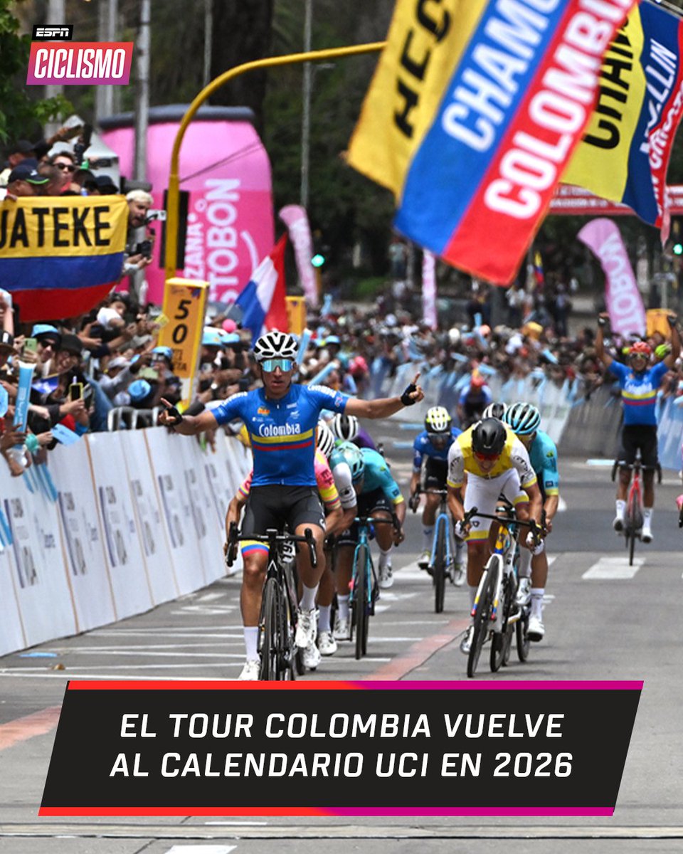 🚨 ¡Grandes noticias para el ciclismo sudamericano! 🚨

🇨🇴 La UCI presentó el calendario 2026 y el Tour Colombia está de regreso.

🗓️ Se disputará entre el 3 y el 8 de febrero del próximo año.