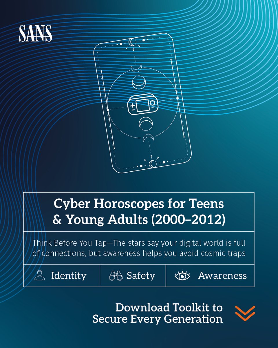 Teens are curious, creative &amp; exploring digital worlds at light speed.

🔮 This week’s Cyber Horoscope spotlights digital tricksters they may encounter &amp; how to #SecureTheGenerations with awareness that keeps them safe: sans.org/u/1D2r

#CybersecurityAwarenessMonth
