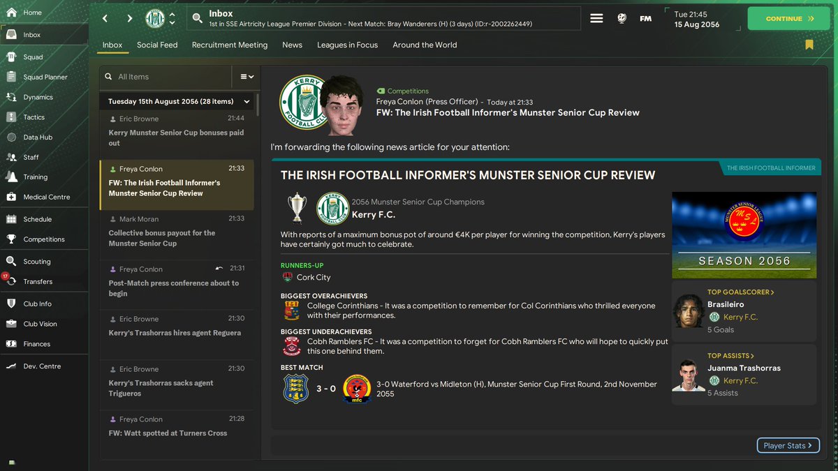 CharooFM's tweet photo. 💥 Job done. Statement made.
Kerry FC smash Cork City 6-2 in the Munster Cup final and bring home our 30th title in this historic tournament! 🏆
Thirty. Unmatched. Unstoppable. Unbelievable.
We are Kerry FC 💚
#FM24 #FM26 @KerryFC @FootballManager #KerryFC https://t.co/jVgkdU5bqy