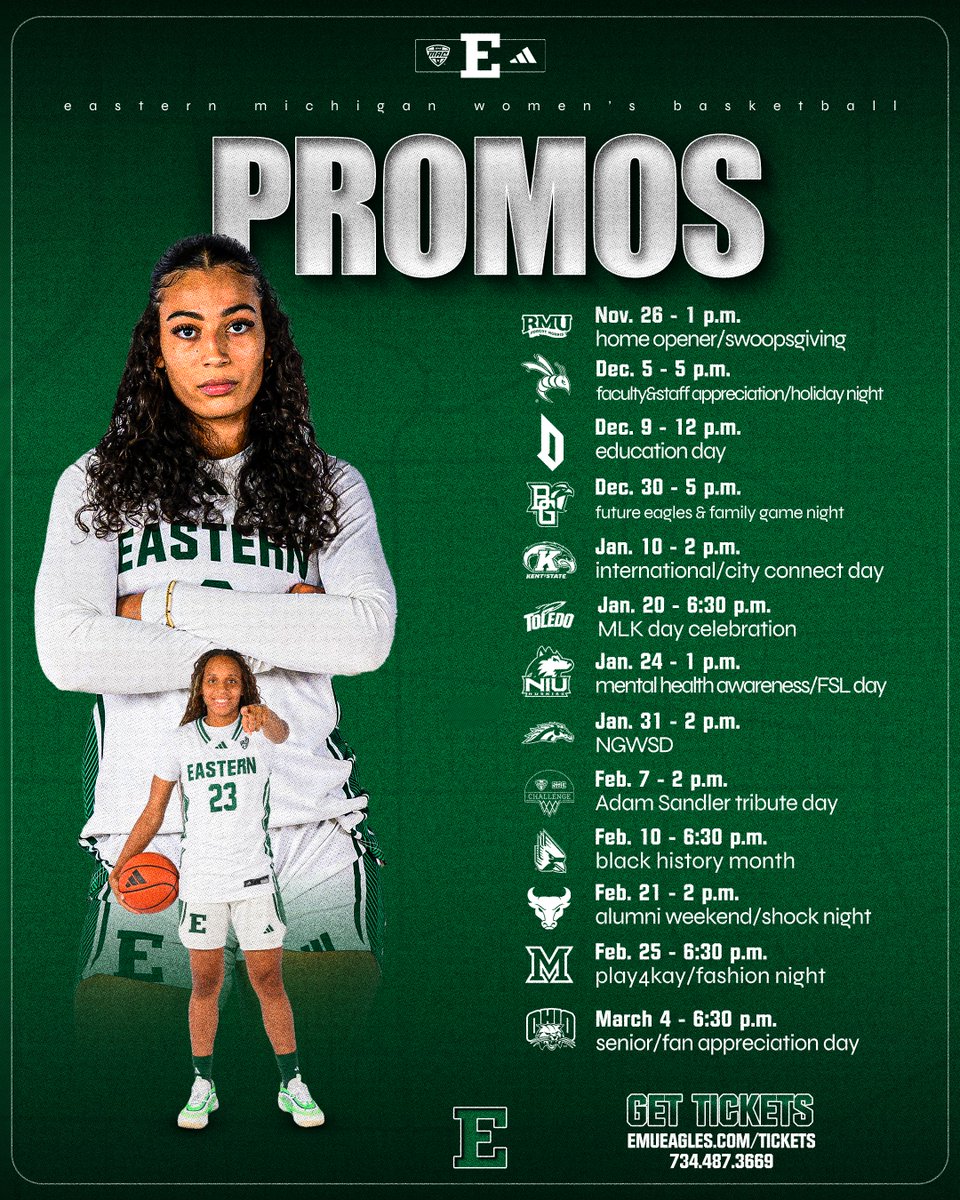 EMUWBB's tweet photo. Promos are here!🤩
🎟️https://t.co/iTHtfwCXyS
📰https://t.co/maTR16x0M6
#EMUEagles | #GreenLightGO https://t.co/aKlNeT0gIP