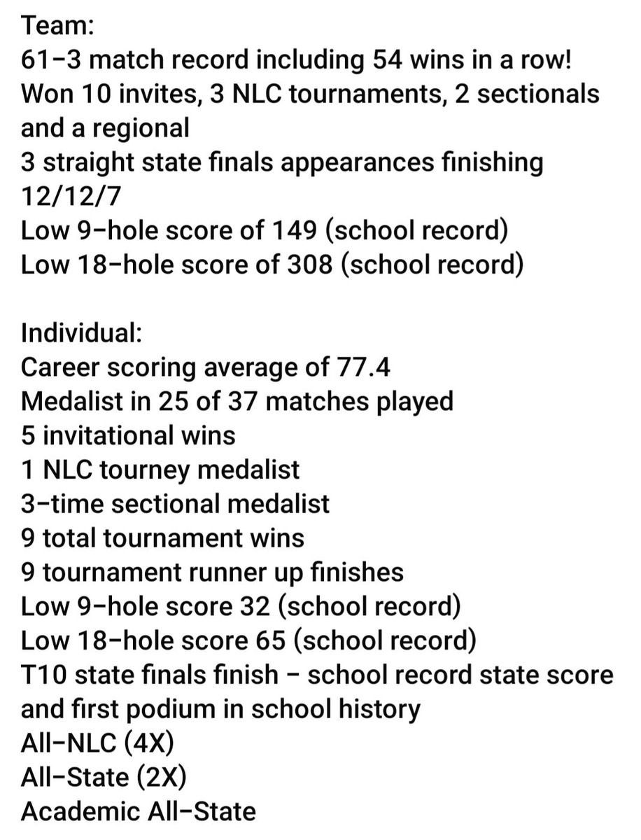 Wanted to give a special shout out to Alex Reschly for making the Academic All State Team and All State Team!  Second picture was part of a post made by her dad, it sums up the teams and Alex's career over the last 4 years. Good luck at Marian!
<a href="/indianahsgolf/">Indiana HS Golf</a> <a href="/nridgeathletics/">Northridge Athletics</a>