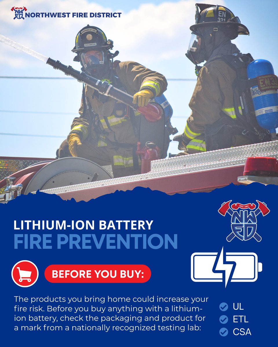 Lithium-ion batteries are found in many common household items, but #DidYouKnow that these products can increase your risk of fire? A lot of products sold online and in stores aren't certified by a nationally recognized safety testing lab, and that can seriously increase your