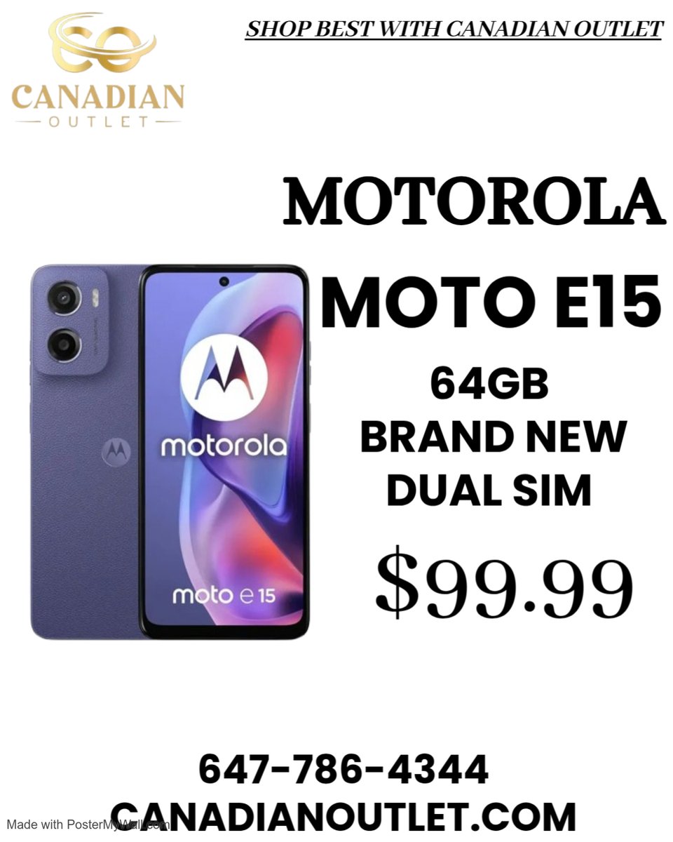 canadianOutlet's tweet image. 🔥 Simplicity meets performance!
Get the Moto E15 | 64GB | Dual SIM | Brand New 📱
Smooth, stylish, and built for your everyday hustle 💪✨
#AndroidPhone #DualSimPhone #BrandNewPhone #MotoLove #MotoLife #BestTechDeals #TrendingNow #TechUpgrade #BudgetPhone #SmartTech #GadgetGoals