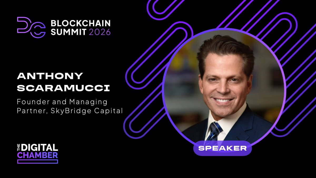 DigitalChamber's tweet image. We&apos;re excited to announce @Scaramucci as a #DCBlockchain Summit 2026 featured speaker! He is Founder and Managing Partner at @SkyBridge, which endeavors to accelerate Bitcoin and blockchain adoption to transform finance. Join us on 3/17-3/18 in DC: bit.ly/DCBS26
