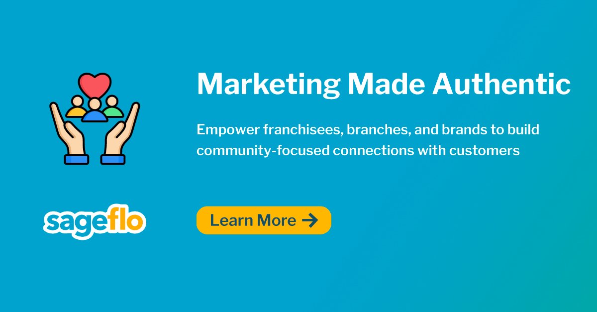 sageflo's tweet image. Marketing Made Authentic. Empower your franchisees, branches, and brands to build community-focused connections with customers.

Learn more: bit.ly/4gXfdOm

#franchisemarketing #distributedmarketing #emailmarketing #customerexperience #digitalmarketing #localmarketing