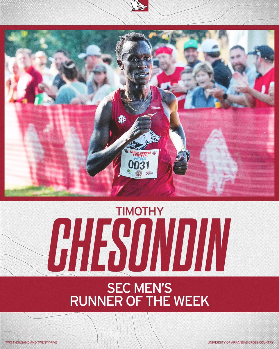 RazorbackTF's tweet image. Razorback Timothy Chesondin adds SEC Runner of the Week to his National Athlete of the Week accolade