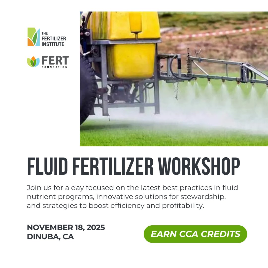 The Fertilizer Institute (@fertilizer_inst) on Twitter photo Are you ready to elevate your expertise in fluid fertilizer technology and application? 🌿Earn CCA credits by attending TFI's Fluid Fertilizer Workshop, one-day event to learn the best practices in fluid nutrient programs. 
Register Now: ow.ly/leOL50X7lte Are you ready to elevate your expertise in fluid fertilizer technology and application? 🌿Earn CCA credits by attending TFI's Fluid Fertilizer Workshop, one-day event to learn the best practices in fluid nutrient programs. 
Register Now: ow.ly/leOL50X7lte
