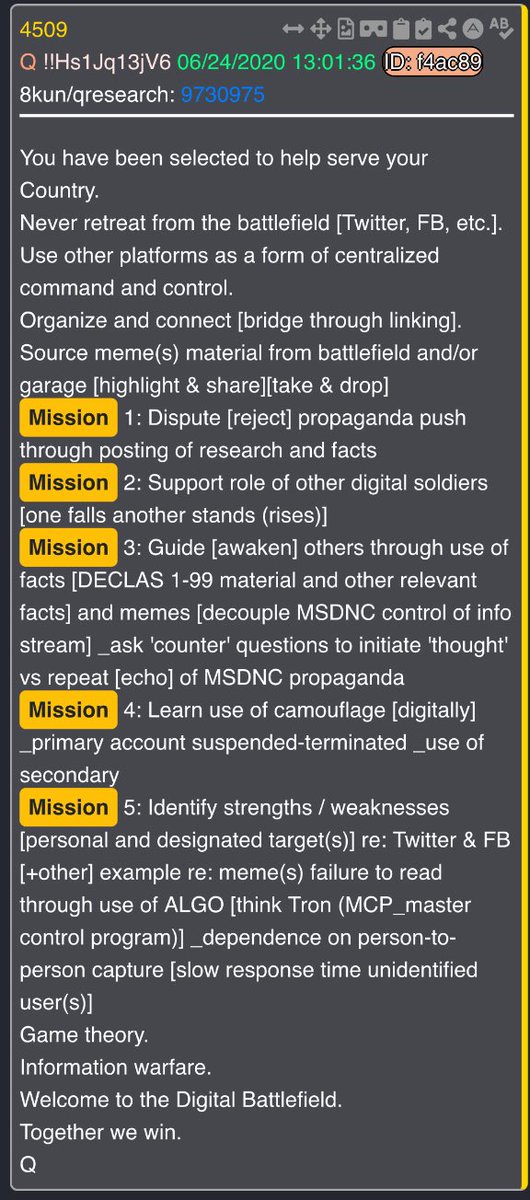 This battle will get more and more confusing as we approach endgame. 

It will take all of us with all of our unique abilities pushing through the narrative. 

The Q drops are very important , but will only take you so far in this battle.  And this is coming from a decoder. 

As