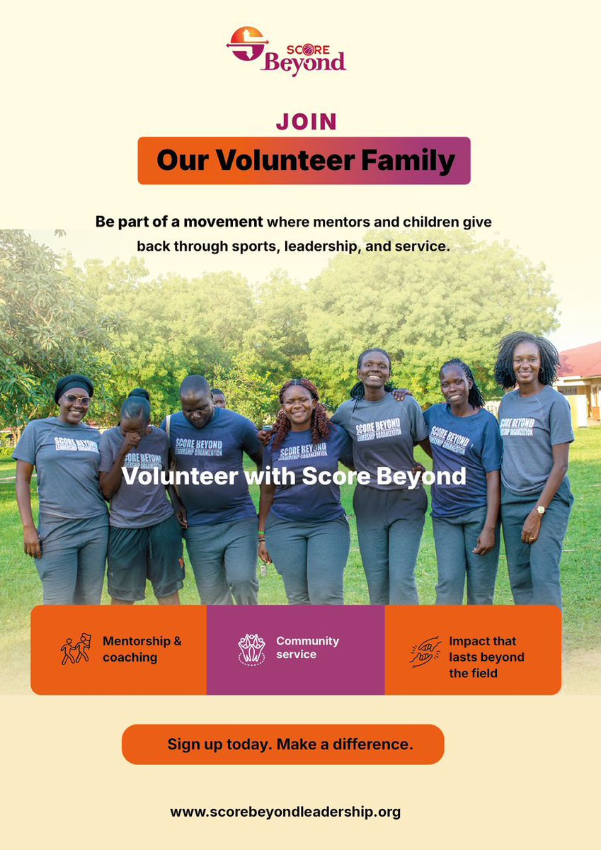 score_beyond's tweet image. Join the Score Beyond Volunteer Family!

At Score Beyond, we believe in the power of people: mentors, coaches, and young changemakers, coming together to create lasting impact through sports and service.

#ScoreBeyond #VolunteerWithUs #SportsForDevelopment #YouthLeadership