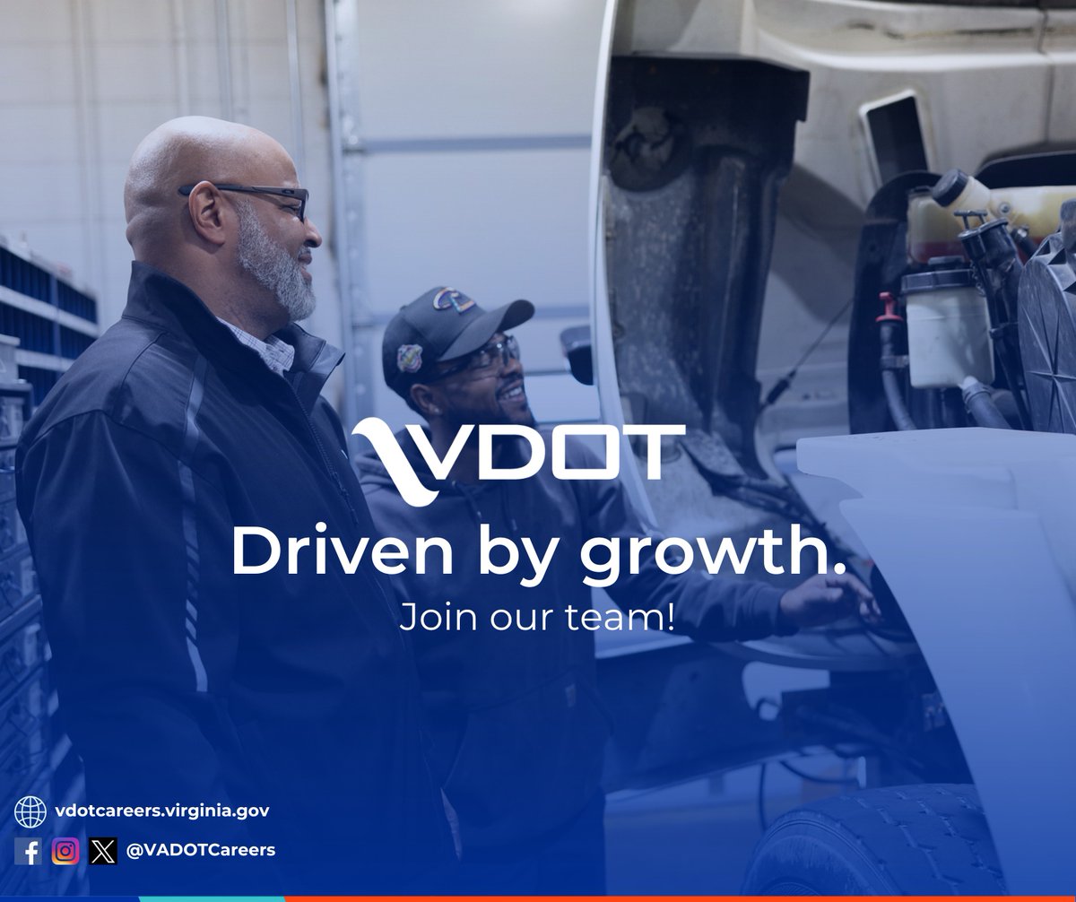 VaDOTFRED's tweet photo. We are looking for professionals driven by diagnosing & solving mechanical issues to support the maintenance of VDOT equipment. Interested in a vehicle & equipment maintenance career?
Click ๐ https://t.co/olQfKSU14r
#WhatDrivesYou #VDOTCareers #maintenancejob #equipmentrepair https://t.co/i1jY2EPomZ